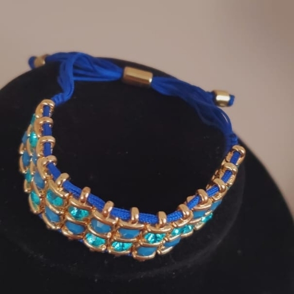 Royal Blue &Aqua Crystal Bracelet. Adjustable Strap🌴 - Picture 4 of 9